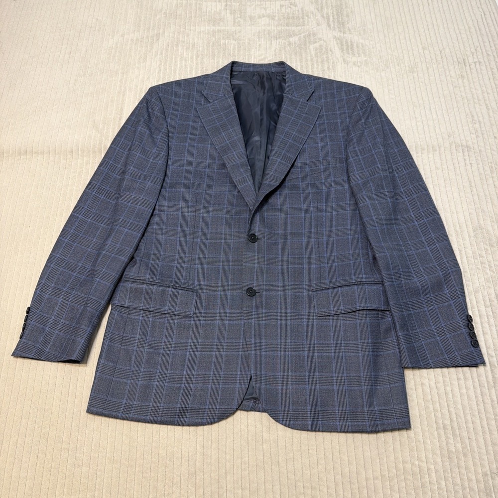 Canali‎ Sport Coat Mens 36 52 Blue Plaid Wool Classic Fit Made Italy Blazer